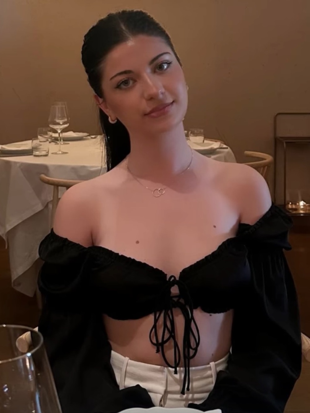 H&M Black Off-Shoulder Tie-Front Crop Top